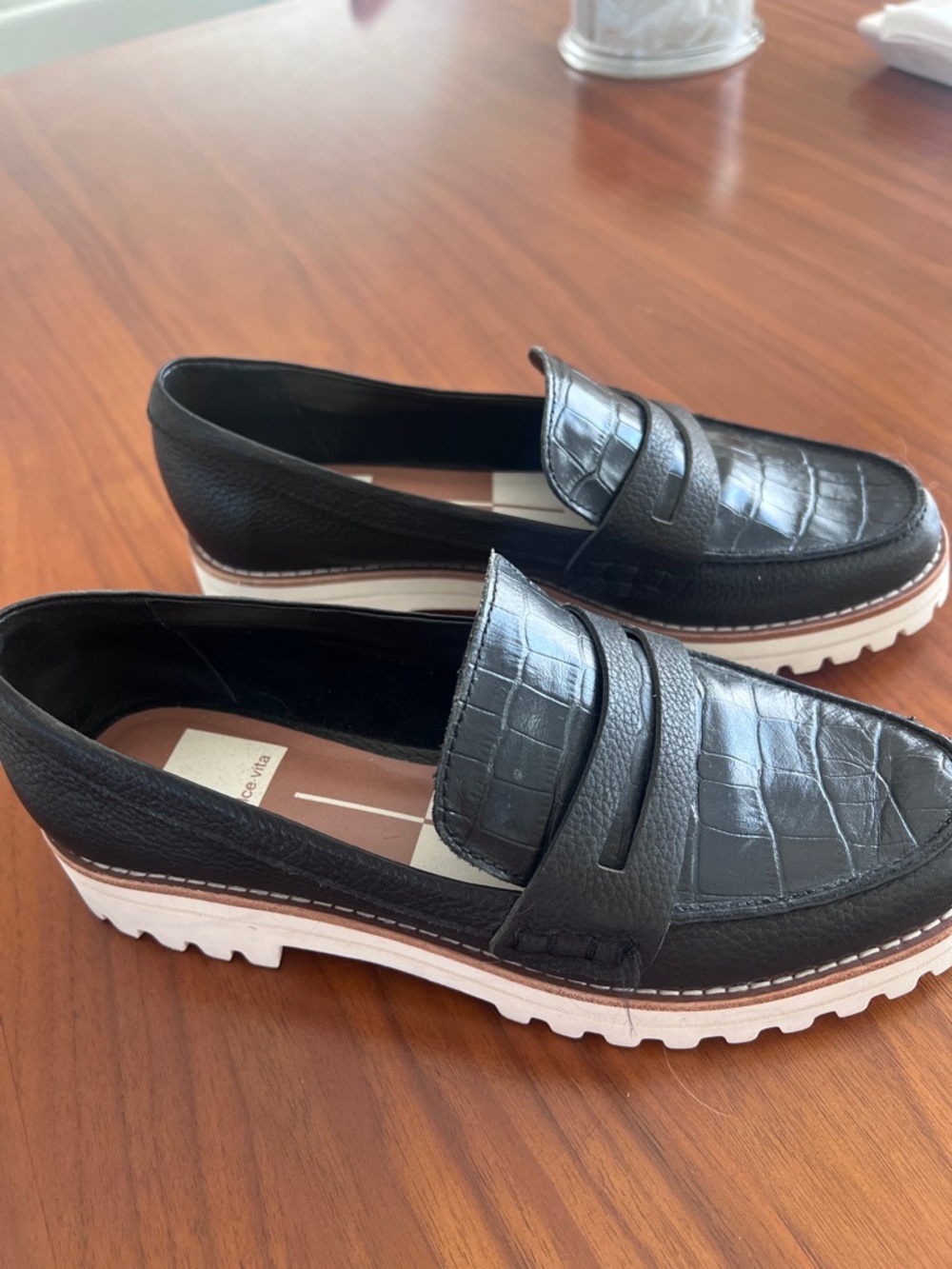 Dolce Vita Black Croc-Embossed Platform Penny Loafers